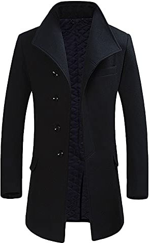 Allthemen Wintermantel Herren Lang Wolle Mantel Herren Schwarz Slim Fit Herrenmantel Business Mantel Wollmantel, Schwarz, L