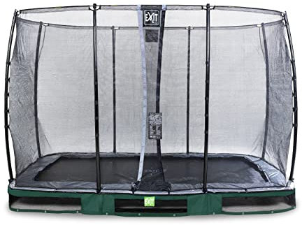 EXIT Toys Elegant Rechteckiges Bodentrampolin - 214x366cm - Mit Economy Sicherheitsnetz & Fußschutzsystem - Rostfrei - Wasserbeständig - Einfache Montage - Bodentrampolin Garten - Grün