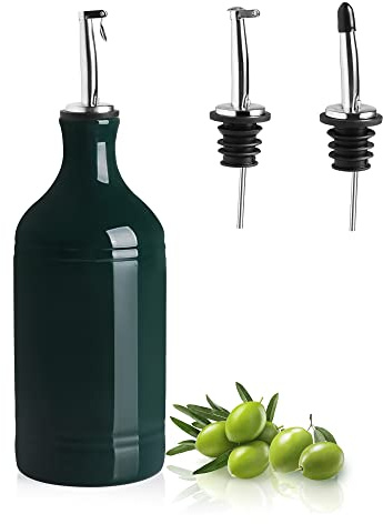 Sweejar Ceramic Olive Oil Dispenser Bottle, Opaque Oil Cruet Protects to Reduce Oxidation, Suitable for Storage Vinegar, Coffee Syrups & Other Liquids, Pack of 1, 15.5 Fl Oz(Jade)