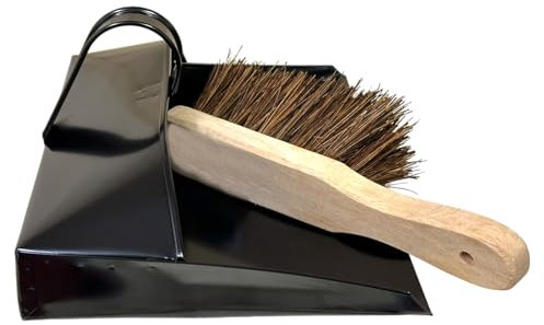 Large Metal Dustpan and Hard Brush Heavy Duty Wide Industrial Design Large Black Hooded Metal Dustpan and Hard Brush Set Suitable for Warm Waste for Indoor Outdoor