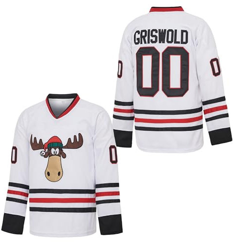 #00 Clark Griswold X-Mas Christmas Vacation Herren Hockey-Trikot Weiß genäht, Weiss/opulenter Garten, Mittel