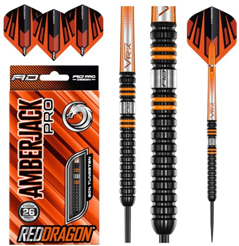 RED DRAGON Amberjack Pro 1 26 Gram Premium Tungsten Darts Set with Flights and Stems