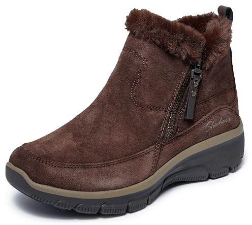 Skechers Easy Going Cool Zip, Botas Cortas al Tobillo Mujer, Chocolate, 38.5 EU