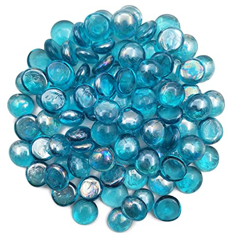 YGFRSTO Flat Glass Marbles 1 Pound Vase Filler Fire Pit Glass Pebbles for Indoor Plants, Aquarium Fish Tank Decorations, Home Decor, Fire Pit, Landscaping, Arts Crafts (Ocean Blue)