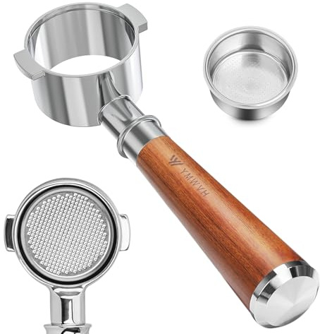 51mm Bottomless Portafilter 2 Ears for Delonghi Stilosa ECP3420/EC155/BCO430/EC260,Stainless Steel Filter Basket and Walnut Handle