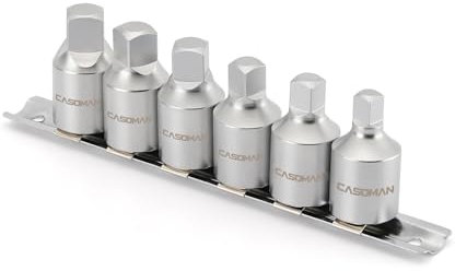 CASOMAN Oil Drain Plug Key Set, 1/2 Drive, 8mm, 10mm, 12mm, 14mm, 1/2, 3/8, 6PCS Oil Service Socket Set, Internal Square