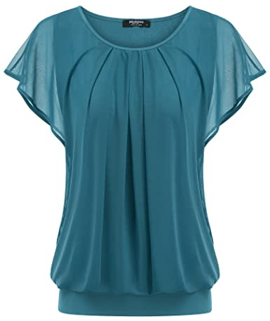 Zeagoo Womens Casual Tunic Top Short Sleeve Floral Blouse Loose Spring Summer Round Neck T Shirt Stretch Shirts Turquoise Blue XL