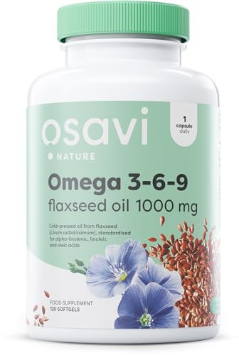 Osavi - Omega 3-6-9 aus Leinsamenöl | 1000 mg pflanzliche Fettsäuren pro Softgel - Für Herzfunktion, Zellschutz & hormonelle Balance | 120 Softgels