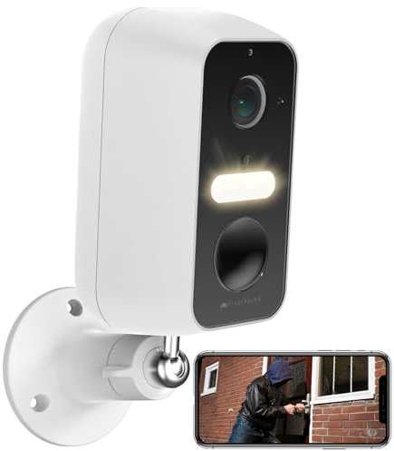 VisorTech Kamera: Akku-Outdoor-IP-Überwachungskamera mit 2K-Auflösung, WLAN, App, IP65 (Überwachungskamera kabellos, WLAN Kamera aussen, Überwachung)