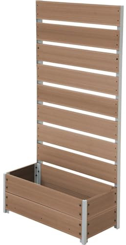 dobar® XXL-Pflanzkübel aus WPC mit hohem Rankgitter-Sichtschutz - Großer Pflanzkasten ideal für Balkone und Terrassen - 72 x 33 x 137 cm - Teak