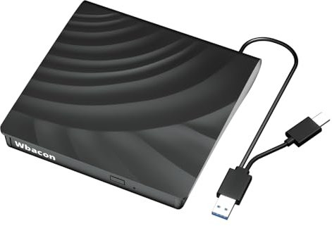 Wbacon Externes DVD Laufwerk USB 3.0 Externes CD Laufwerk DVD Player FüR Laptop DVD Brenner Extern Optische Laufwerke for Laptop External DVD Drive Compatible with Windows 11/10//7 Linux Mac OS