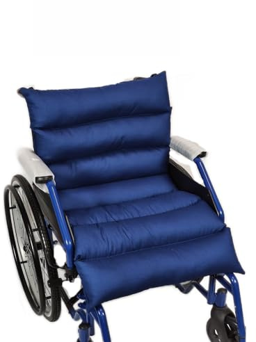TAKIMED Cuscino Stuoia Coprisedia a Rotelle In Fibra Cava Siliconata, Cuscino con Schienale Antidecubito, Ortopedico per Carrozzina, Blu