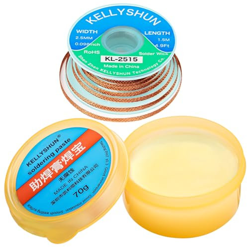KELLYSHUN KL-150 Flussmittel Löten,10ML No-Clean Bleifreies Kolophonium Flussmittel(1 Stück)2.5MM/3M Entlötlitze(1 Stück) Geeignet Für Handy-Lötungen,BGA,Haushaltsgerätereparaturen