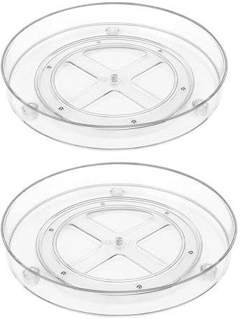 SHENGYIG Portaspezie girevole, 2 piatti da 23,5 cm, in acrilico a 360°, portaspezie trasparente per spezie, cosmetici, articoli da toeletta