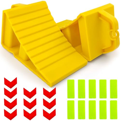GZcaiyun Unterlegkeile, 2 Stück Bremskeile mit Griff, LKW Radkeil PKW Unterlegkeil für PKW, Anhänger, Wohnwagen, Auto, Wohnmobil, mit 20 Reflektierende Aufkleber