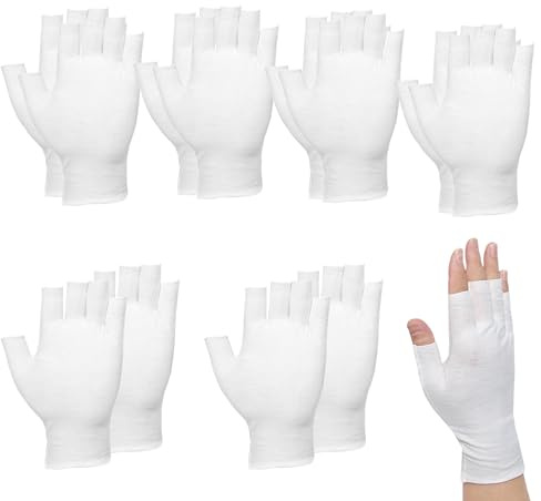 6PAIRS Fingerless Moisturizing Gloves Eczema Gloves Fingerless for Dry Hands Sleeping White Cotton Gloves Touchscreen for Overnight,Spa Treatment and Lotion,Moisturizing Night Glove