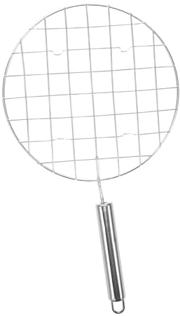 Toyvian Équipement De Cuisine Extérieur Filet à Rôtir Rond Poignée Acier Inoxydable pour Barbecue Camping Grillades De Poisson Viande