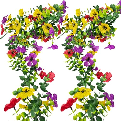 Ghirlanda di fiori artificiali per la decorazione, 2 pezzi 5,9 FT resistente ai raggi UV Fiore di seta finta Pianta floreale appesa per giardino domestico Cerimonia nuziale all'aperto Arco Parete