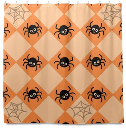 Tenda da doccia in tessuto decorativo a forma di ragno nero per Halloween, moderna, con gancio, in poliestere, lavabile in lavatrice, tenda da doccia per decorazione, cortine da doccia, 182 x 183 cm