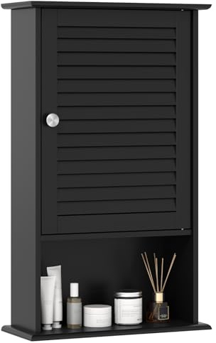 LIFEZEAL Armoire de Salle de Bain Murale avec 3 Étagères de Rangement, 42 x 17 x 70 CM,Meuble de Rangement Suspendu à Une Porte en Bois pour Salle de Bains, Étagère Réglable (Noir)