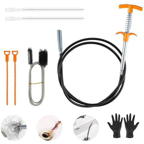 7 stycken avloppsrensare spiral, flexibel klogreppsblandare, dräneringsspiral, rörrensare, borste, avloppsrörrengöring, dräneringsspiral, dubbelhuvud, rörrengöringsborste för kök