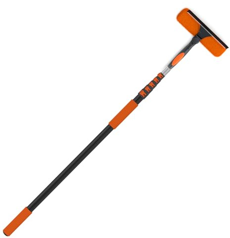 LAANPOLE 30FT Window Squeegee with Extension Pole, 2-in-1 Squeegee for Window Cleaning, Professional Cleaning Kit for Home with 24FT Telescoping Pole for Outdoor Indoor Use