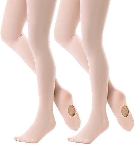DUCMODA Convertible Ballett Strumpfhose für Mädchen, Weiche Tanzstrumpfhose Kinder, Kinderstrumpfhosen Wechselbar mit & ohne Fuß 2 Paar Ballett Rosa 146-158