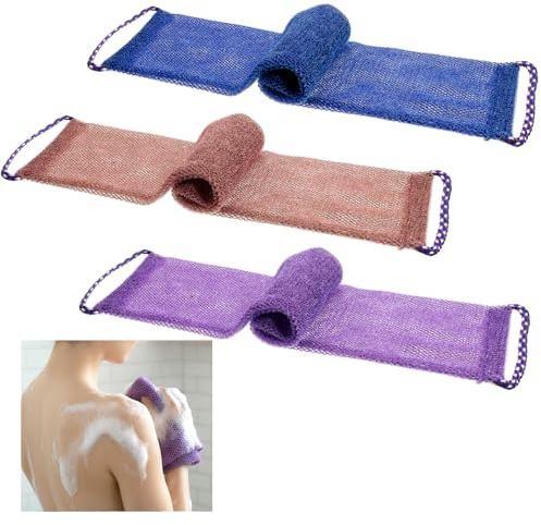 3 stycken afrikansk nätsvamp, afrikanskt peeling-nät, afrikanskt nät sponge, nylon ryggskrubb, skrubborste duschsvamp kropp med handrep, skrubbsvamp för mjukare hud (lila blå kaffe)