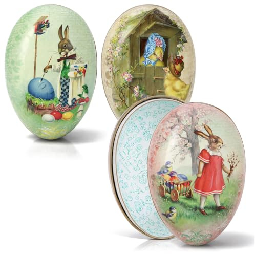 com-four® 3x Fillable Easter Eggs 12 cm, Vintage Designs, Decorative Eggs | Small Gifts and Grass [Selection varies]