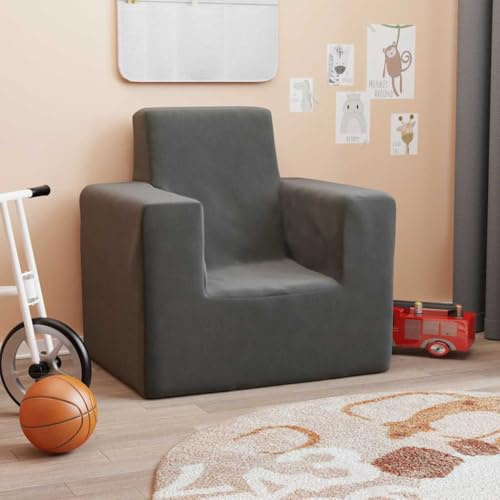 kithwjll Sofá infantil antracita de felpa suave de 52 x 39 x 50 cm con funda extraíble y relleno de espuma, cómodo mueble infantil para habitación infantil, ideal para relajarse, jugar y leer