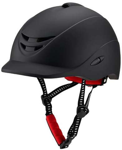 Casco de equitación para hombre y mujer, ajustable, negro mate, carcasa de policarbonato de alto impacto con forro de EPS, adecuado para montar a caballo y ciclismo, talla M