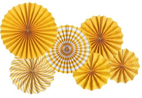 SUNBEAUTY 6er Set Papier Fächer Dekoration für Party Feier Hochzeit Geburtstag 21cm 31cm 42cm (Gelb)