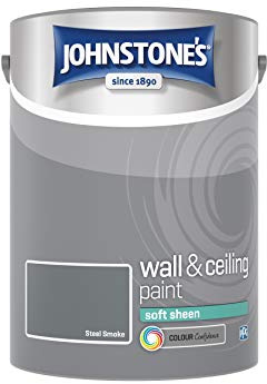 Johnstone's - Wall & Ceiling Paint - Steel Smoke - Soft Sheen Finish - Emulsion Paint - Fantastic Coverage - Easy to Apply - Dry in 1-2 Hours - 12m2 Coverage per Litre - 5L