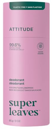 ATTITUDE Plastic-Free Deodorant, EWG Verified, Aluminum Free, Vegan Naturally Sourced Body Deodorants for Women & Men, Dermatologically Tested, White Tea Leaves, 85 grams