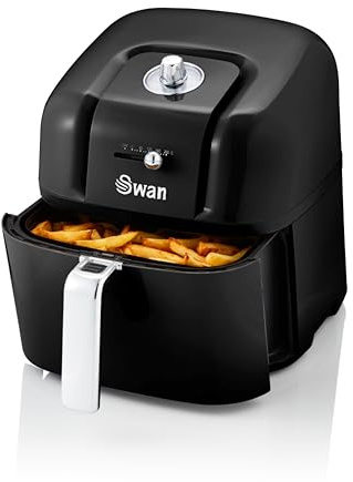 Swan SD10510BN Retro 6L Manual Air Fryer with Rapid Air Circulation, Adjustable Temperature, 60 Minute Timer, 1800W Retro Black
