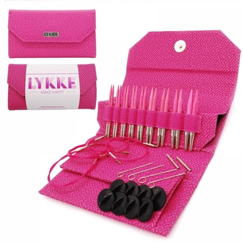 Lykke Blush - Set di Ferri da Maglia circolari intercambiabili in Legno di Betulla, Punte da 8,9 cm, Colore: Blush Basketweave