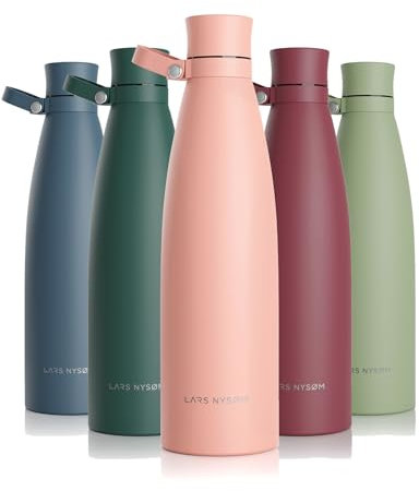 LARS NYSØM Borraccia Termica 1 litro in Acciaio Inox | Bottiglia isolata 1000ml | Bottiglia d'Acqua a Tenuta stagna per Sport, Bicicletta, Cane, Bambino, (Blush Rose, 1000ml)