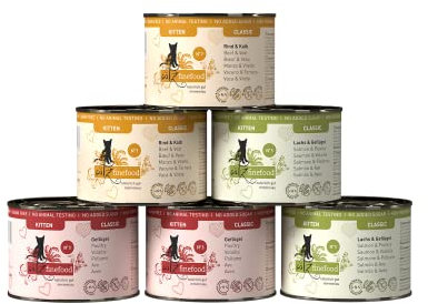 catz finefood Kitten Multipack Katzenfutter nass - Feinkost Kitten Nassfutter für Junge Katzen ohne Getreide und Zucker mit hohem Fleischanteil (6 x 200g Dosen)