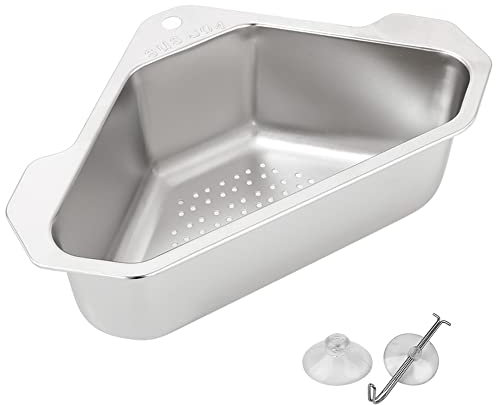 SEABABOO Sieb für Spülbecken Waschbecken Sieb Dreieckiger Filterkorb für Spülbecken Filterablage Mehrzweck Küchenspüle Spülbecken Filter Abfluss Regal Mit Saugnapf Asphalt Spülbecken Filter