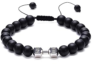 LUOKIFUR Hantel flätat herrarmband inspirerande fitness berlock armband justerbart armband för män och kvinnor sport fitness personlig tränare gåva, Metall
