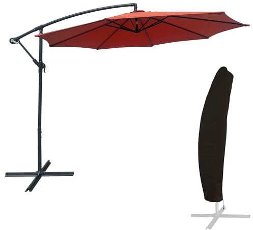 Happy Garden parasol de jardin déporté OAHU rond 3m de diamètre terracotta avec manivelle. Parasol déporté inclinable et rabattable avec housse de protection.