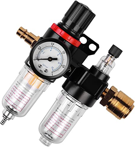 Vattenseparator tryckluft: Tryckluft tryckreducerare 1/4 tum, tryckreducerare tryckluft vattenavskiljare med snabbkopplingar och manometer, tryckluft underhållsenhet luftfilter tryckregulator