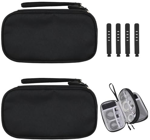 KASURE Black Kabeltasche Organizer 2 Stück, Zum Ausgehen Und Reisen Kabelorganizertasche, Geeignet Für Powerbank, Datenkabel, Handy, Inkl.Drahtbefestigung 4* Kabelorganizer