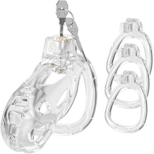 Male Chastity Device Cock Cage, Lightweight Chastity Cage Resin+ABS Penis Cage for Men with 3 Different Sizes Ring Invisible Lock Adult Abstinence Penis Bondage Adult Sex Toy (Transparent)