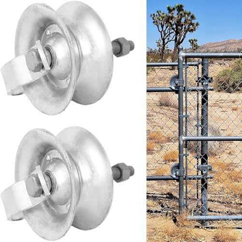 5 Steel Sliding Track Rollers for 1-5/8 Pipe Track, Galvanized Gate Roller (2 Pack), Heavy Duty Steel Pipe Track Rollers for Sliding Gates & Chain Link Fence Gates