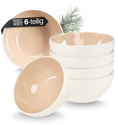 Moritz & Moritz CAVO Müslischalen 6er Almond - Stylisches und robustes Schalen Set aus Steinzeug für Müsli, Suppen & Salate - Spülmaschinenfest, mikrowellengeeignet, ideal für den täglichen Gebrauch