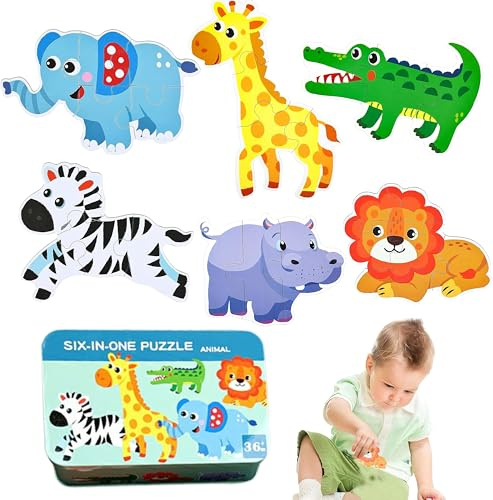 Neuytiky Puzzles en Bois 6 Pack pour Enfants, 6 Pièces Puzzle en Bois Enfant pour 1 2 3 4 Ans, Puzzle pour Enfant 6 Images Puzzle Enfant à partir, 6 en 1 Puzzles Animaux