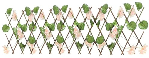 Milisten Artificial Cherry Blossom Privacy Fence Screen with Trellis Panels for Garden Balcony Outdoor, Pink Stretchable Imitated Flower Lattice Decor