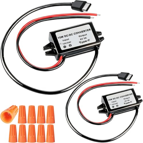 DAOKAI 2 pcs DC 8-35V to DC 5V USB Converter Buck Module 12V/24V to 5V 3A 15W Type C Output Power Adapter Converter Voltage Regulator Charger Step-Down Module with Knob Cap Waterproof Transformer
