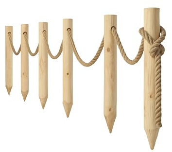 TIMBERMIK Recinzione In Legno 6 Pali Ø8x120 Cm Con Corda In Juta 12m Staccionata Da Giardino Pannelli Recinzione Legno Non Trattato